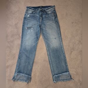 Silver Jeans Women's Cropped Distressed Blue Jeans- 28